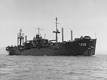 USS San Saba (APA-232) underway, circa in 1945 (NH 43504).jpg