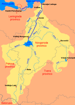 La baseno de la rivero Volĥovo kaj la lago Ilmenj