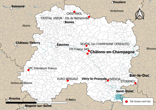 Carte des sites « Seveso seuil haut ».