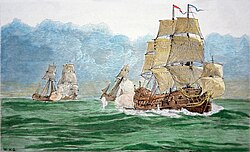 The Ganj-i-Sawai, one of the largest trade ships in the 17th century. Avery Chasing the Great Mughal's Ship.jpg