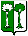 Escudo partido de verde e prata, duas árvores de um no outro