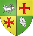 Blason de Coulours, Yonne. Seul l'alignement de la feuille de chêne au 4e est imparfait, et pour cause : le blasonnement spécifie ladite feuille comme étant "en bande"...