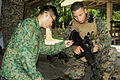 Comparaison du camouflage d'un garde singapourien et d'un Marine américain.