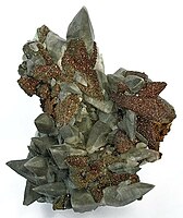 Calcite and chalcopyrite specimen from the Brushy Creek Mine of the Viburnum Trend District (Reynolds County, Missouri).