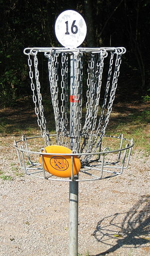 A disc resting in the basket