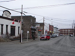 Main street in Englehart. The ONR train station is visible at the end of the street.