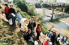 People queueing to gather water during the Siege of Sarajevo, 1992 Evstafiev-bosnia-sarajevo-water-line.jpg