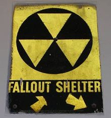 A sign pointing to an old fallout shelter in New York City. Fallout shelter.jpg