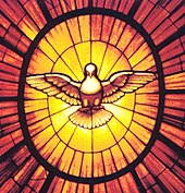 Church stained glass representation of the Holy Spirit as a dove, Bernini c. 1660. Holy Spirit as Dove (detail).jpg