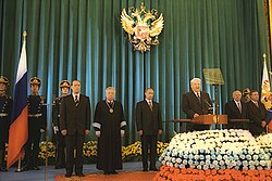 Boris Yeltsin gives congratulatory speech. Inauguration of Vladimir Putin 7 May 2000-5.jpg