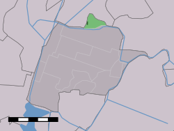 The village centre (dark green) and the statistical district (light green) of Oterleek in the former municipality of Schermer.