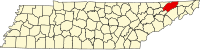 ホーキンス郡の位置を示したテネシー州の地図