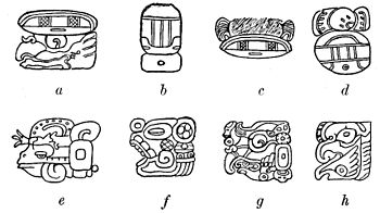 Fig. 36. Period glyphs, from widely separated sites and of different epochs, showing persistence of essential elements.