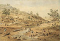 Goudzoekers in Australië in 1852, schilderij door G.T. Gill, 1874