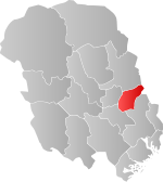 Mapa do condado de Telemark com Sauherad em destaque.