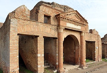 Roman rectangular cartouche on the frieze of the entrance of Horrea Epagathiana et Epaphroditiana, Ostia, Rome, unknown architect, 145-150 AD[2]