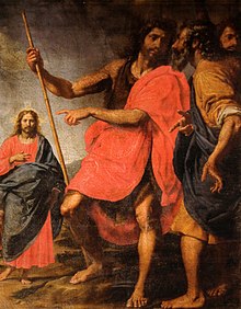 Jesus (left) is being identified by John the Baptist in John 1:29, by Ottavio Vannini, 17th century. Ottavio vannini, san giovanni che indica il Cristo a Sant'Andrea.jpg