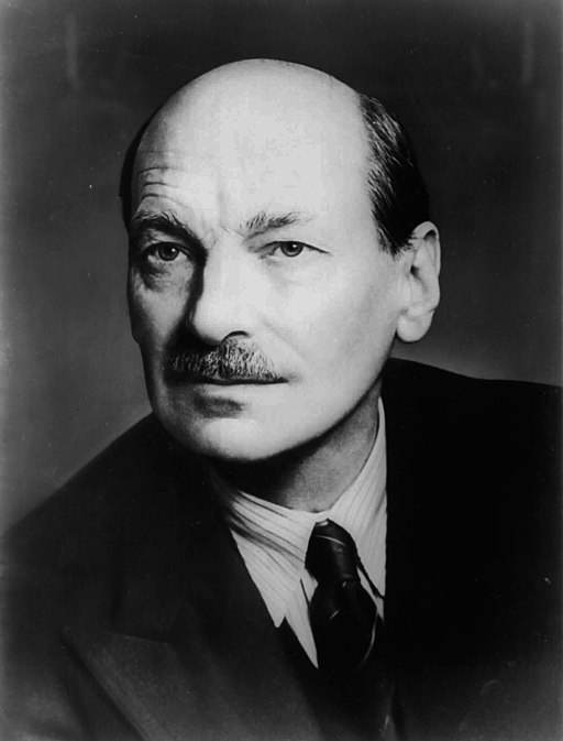 portrait photograph of Clement Attlee, aged around 62
