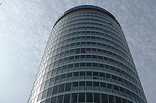 The Rotunda in 2007 during the refurbishment. The majority of the windows and cladding were installed. Rotunda, Birmingham during refurb.jpg