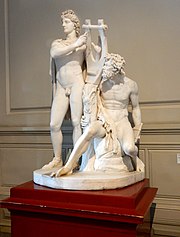 Marble sculpture of Apollo and Marsyas by Walter Runeberg, at the arrivals hall of Ateneum in Helsinki, Finland Runeberg ateneum apollon ja marsyas.jpg