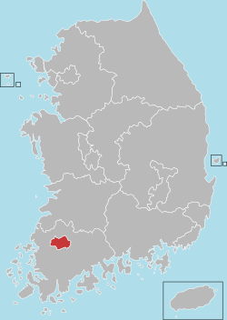 Map of جنوبی کوریا with Gwangju highlighted