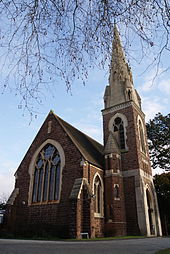 St Stephen's Church on Serpentine Road, Selly Park. An Anglican church, it is jointly managed with St Wulstan's Church in nearby Bournbrook. St Stephen's Church, Selly Park, Birmingham - 20120128-01.jpg