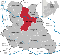 Läget för staden Warendorf i Kreis Warendorf