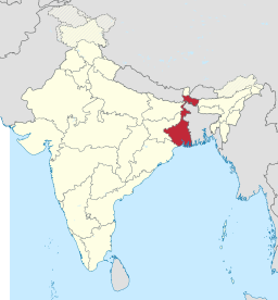 Karta över Indien med Västbengalen markerat.