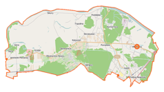 Mapa konturowa gminy Wieliszew, po prawej znajduje się punkt z opisem „Parafia Przemienienia Pańskiego”
