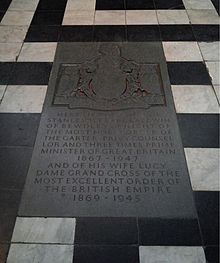 Grave of Stanley Baldwin and his wife Lucy Worcester Cathedral Baldwin of Bewdley grave.jpg