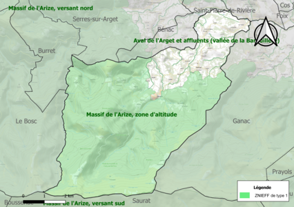 Carte des ZNIEFF de type 1 sur la commune.