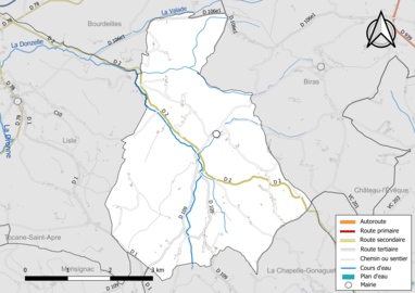 Carte en couleur présentant le réseau hydrographique de la commune