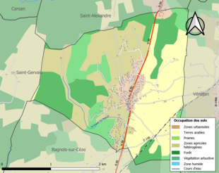 Carte en couleurs présentant l'occupation des sols.