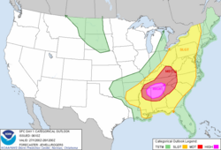 The Storm Prediction Center (SPC)'s forecast for April 27, with a high risk area within the Southern U.S. April 27, 2011 High Risk.png
