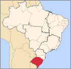 Mapa do Brasil destacando em vermelho a área de abrangência da Regional Sul III: o estado do Rio Grande do Sul.