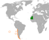 Location map for Chile and Mauritania.