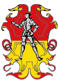 Wappen des Marktes Kirchheim in Schwaben mit einer Abbildung von Hans Walther von Hürnheim