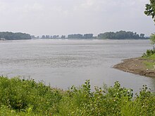 The Upper Mississippi River at its confluence with the Missouri River north of St. Louis Dubois n Mississippi River P7280468 Missouri n Mississippi River.JPG