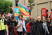 Counter-protest to the EDL organised by the Unite trade union, held in Newcastle in 2017 EDL and Unite marches in Newcastle - 36305382084.jpg