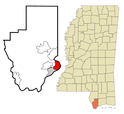 Bay St. Louis läge i Hancock County och countyts läge i Mississippi.