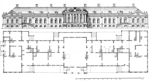 Palace for Kirill Rozumovsky, project and facade, Hlukhiv