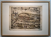 Ansicht von Schloss und Stadt Arnsberg von Westen, um 1594/1617. Kolorierte Radierung mit Kupferstich, Franz Hogenberg