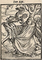 "The Abbot", from the Dance of Death, by Hans Holbein the Younger Houghton Typ 515.38.456a - Totentanz, 14.jpg
