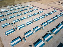 Aerial photograph of Hut 8 bitcoin mining server boxes at Medicine Hat, Alberta.