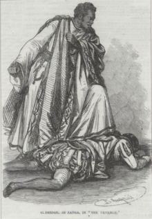 Ira Aldridge wearing long robes and standing angrily over a person lying face down