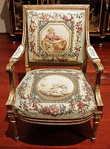 Armchair by Jean-Baptiste-Claude Sené with Beauvais tapestry upholstery (1780–85)