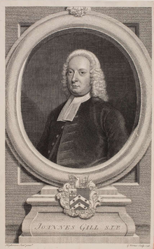 John Gill was a significant particular Baptist theologian in the late orthodox period. John Gill by Vertue.png