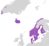 Kalmara unio ĉirkaŭ 1400. Bonvole rimarku ke Gronlando tiam nur havis tre etan nordiulan popolon.