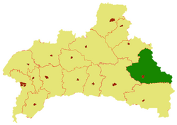 Luninjecký rajón (zeleně) na mapě Brestské oblasti