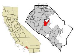 Location of Tustin within Orange County, California.